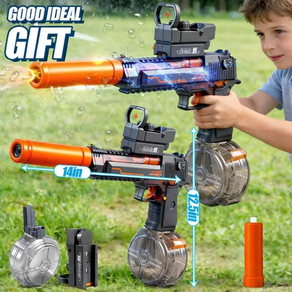 Electric Water Blaster Toy with LED Light Effects, Rechargeable Automatic Water Toy with Large Capacity Drum, Long Range Summer Pool Beach Outdoor Toy for Kids Boys Girls