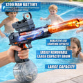 Electric Water Blaster Toy with LED Light Effects, Rechargeable Automatic Water Toy with Large Capacity Drum, Long Range Summer Pool Beach Outdoor Toy for Kids Boys Girls