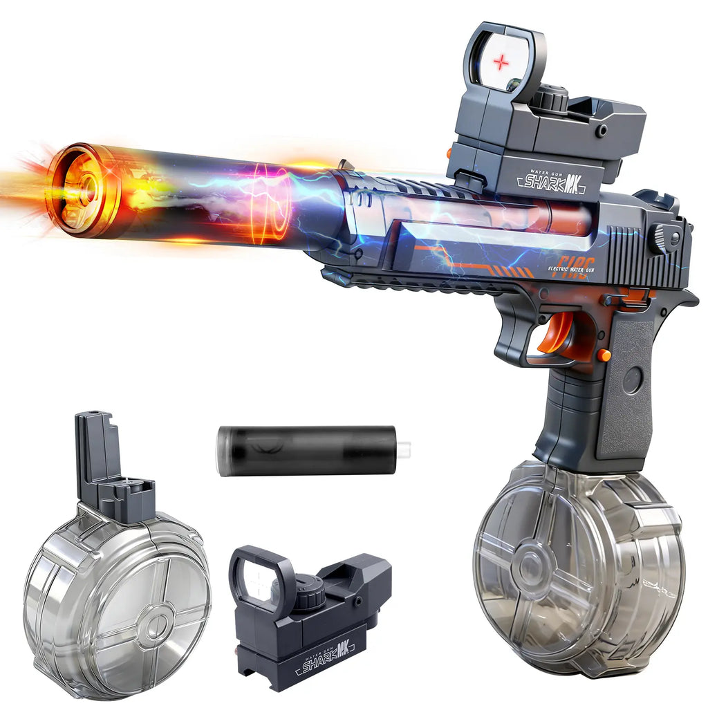 Electric Water Blaster Toy with LED Light Effects, Rechargeable Automatic Water Toy with Large Capacity Drum, Long Range Summer Pool Beach Outdoor Toy for Kids Boys Girls