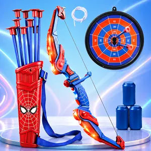 Spider Style Kids Bow and Arrow Set, LED Light Up Archery Toy with Suction Cup Arrows, Target